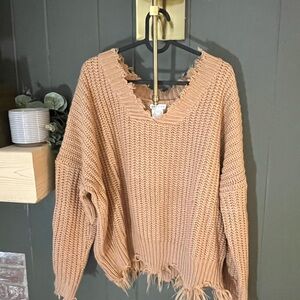 Frayed Hem Peachy Pink Sweater